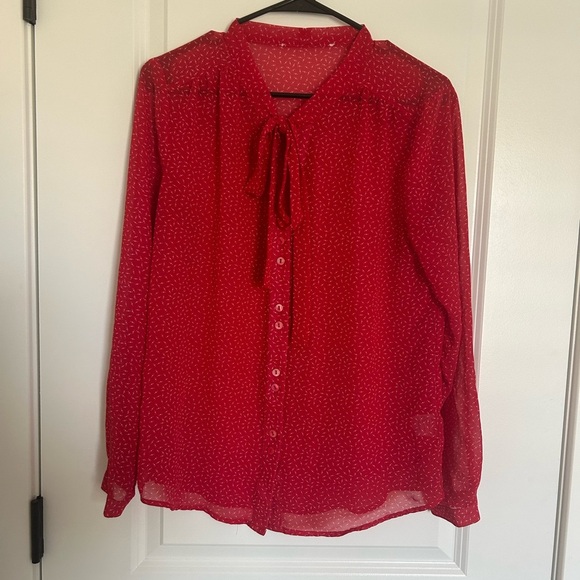 Nordstrom CoinCidence & Chance Red Long Sleeve Blouse Neck Tie Medium - Picture 3 of 5